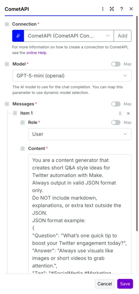 CometAPI + Make: How to Automate social media content creation